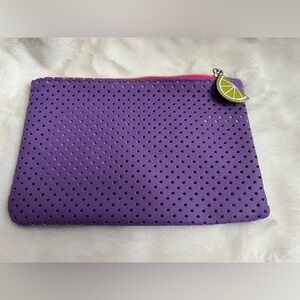 Ipsy Makeup Bag Purple & Pink with Dot Cutout Pattern & Lemon Slice Zipper Pull